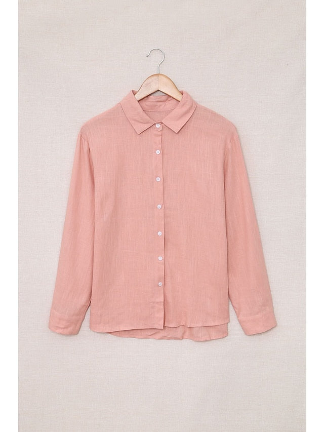 Women's Shirt Blouse Black White Pink Plain Button Long Sleeve Daily Weekend Streetwear Casual Shirt Collar Regular S - LuckyFash™