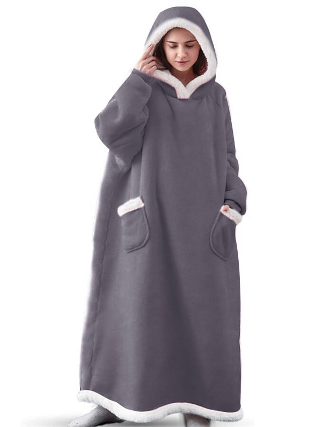 Oversized Wearable Blanket Flannel Thick Soft Warm Long Hoodie Blanket Big Hooded Sweatshirt Hoodie Blanket for Adults Women Girls Teenagers Teens Men Black for Women - LuckyFash™