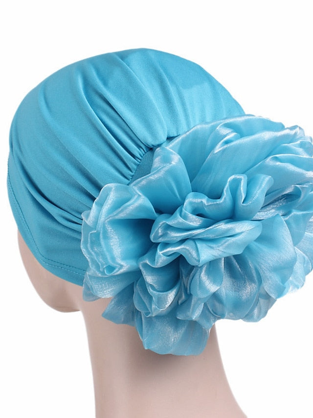 1pcs Women Floral Solid Hat Flower Stretchy Turban Bonnet Ladies Bandanas African Head Wrap - LuckyFash™