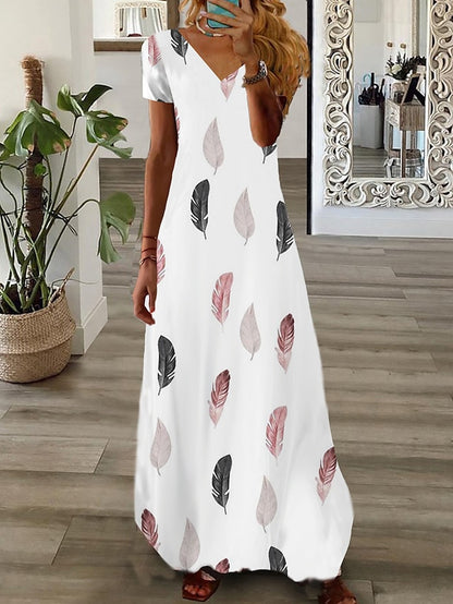 Women's Long Dress Maxi Dress Casual Dress Print Dress Graphic Fashion Modern Daily Holiday Vacation Print Short Sleeve V Neck Dress Regular Fit Black White Pink Summer Spring XS S M L XL - LuckyFash™