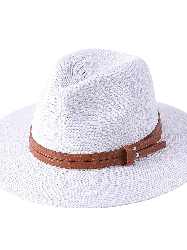 1pcs New Panama Soft Shaped Straw Hat Summer Women/Men Wide Brim Beach Sun Cap Uv Protection Fedora Hat Head Circumference 56-58cm - LuckyFash™