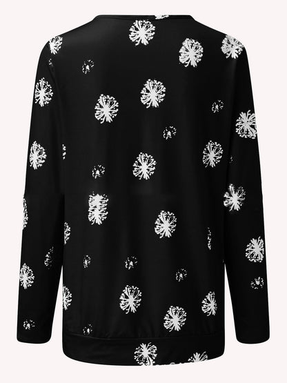 Long Sleeve Dandelion Print Zipper T-shirt - LuckyFash™