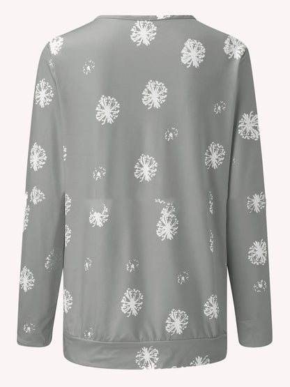 Long Sleeve Dandelion Print Zipper T-shirt - LuckyFash™