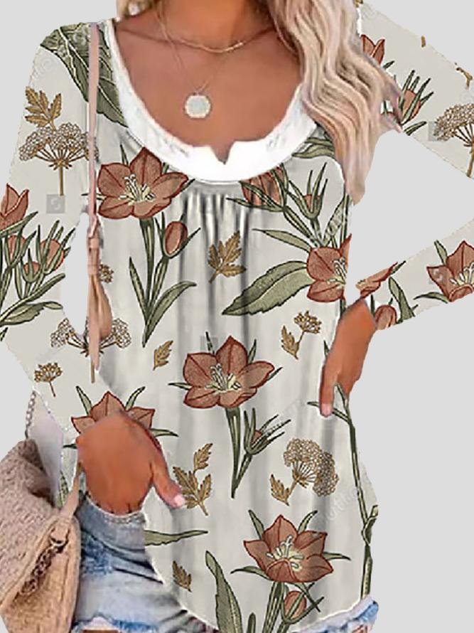 Long Sleeve Printed Fake Two-Piece Round Neck T-Shirt - LuckyFash™