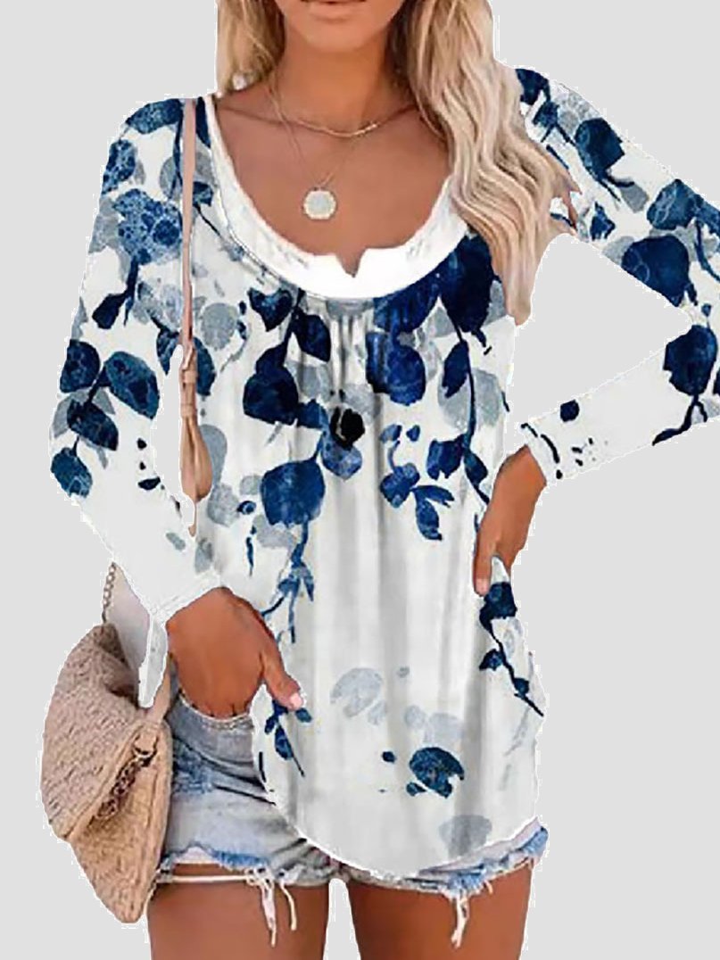 Long Sleeve Printed Fake Two-Piece Round Neck T-Shirt - LuckyFash™