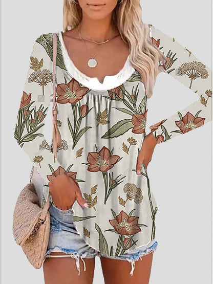 Long Sleeve Printed Fake Two-Piece Round Neck T-Shirt - LuckyFash™