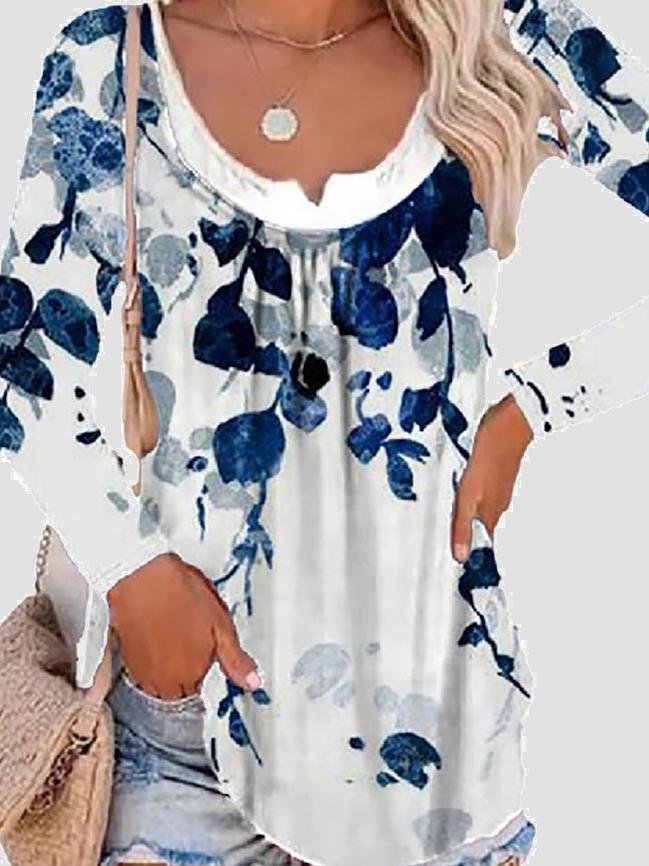 Long Sleeve Printed Fake Two-Piece Round Neck T-Shirt - LuckyFash™