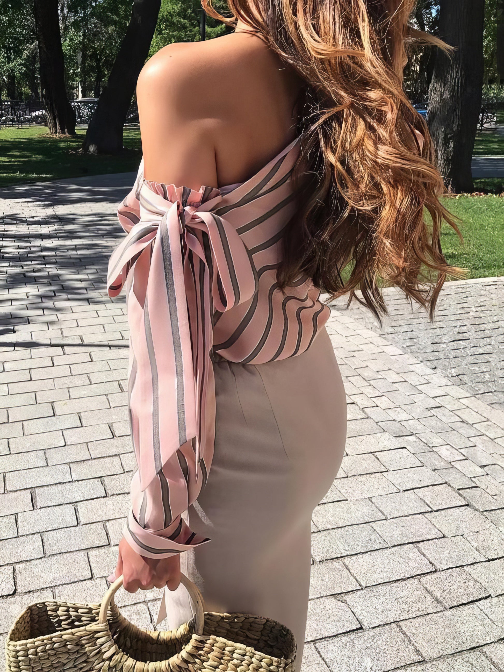 Long Sleeve Slanted Shoulder Striped Shirt - LuckyFash™