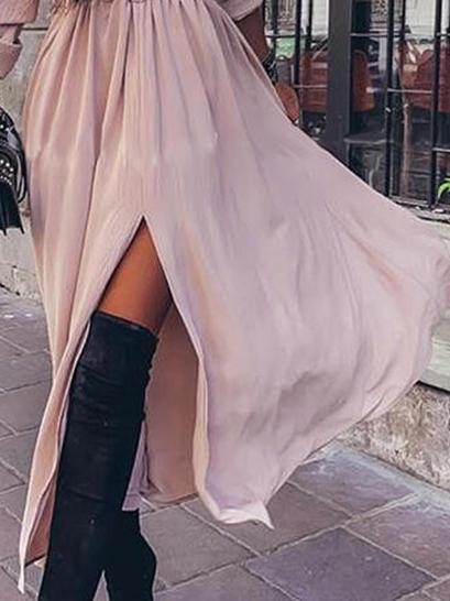 Long Sleeve V-Neck Irregular Slit Dress - LuckyFash™