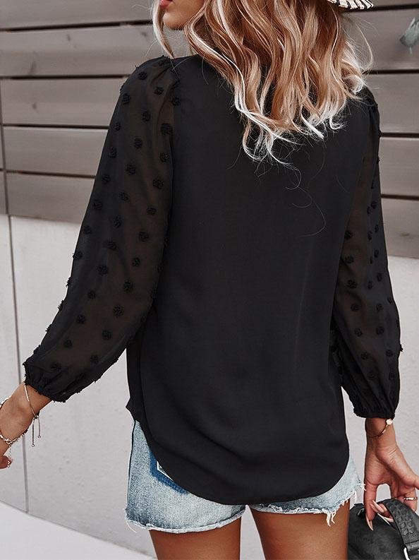 Long-sleeved Casual V Neck Solid Blouse - LuckyFash™
