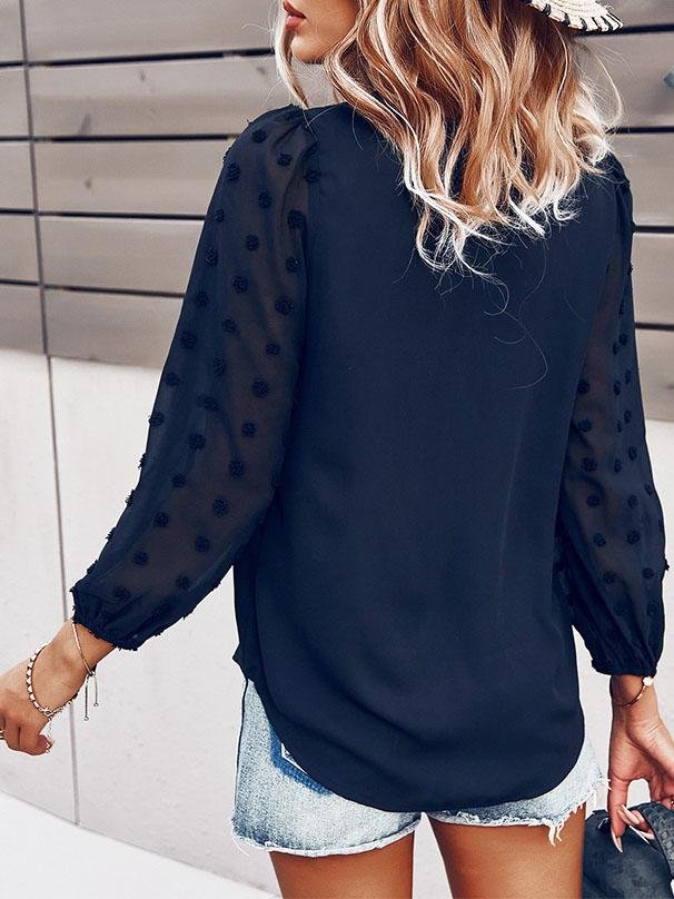 Long-sleeved Casual V Neck Solid Blouse - LuckyFash™
