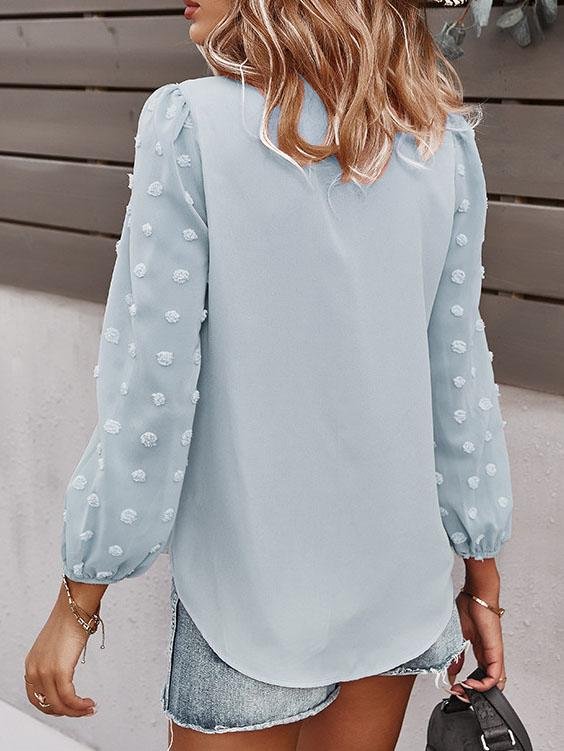 Long-sleeved Casual V Neck Solid Blouse - LuckyFash™