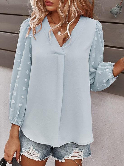 Long-sleeved Casual V Neck Solid Blouse - LuckyFash™