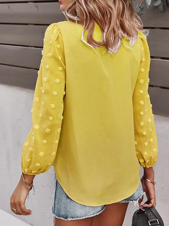 Long-sleeved Casual V Neck Solid Blouse - LuckyFash™