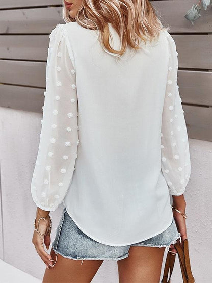 Long-sleeved Casual V Neck Solid Blouse - LuckyFash™