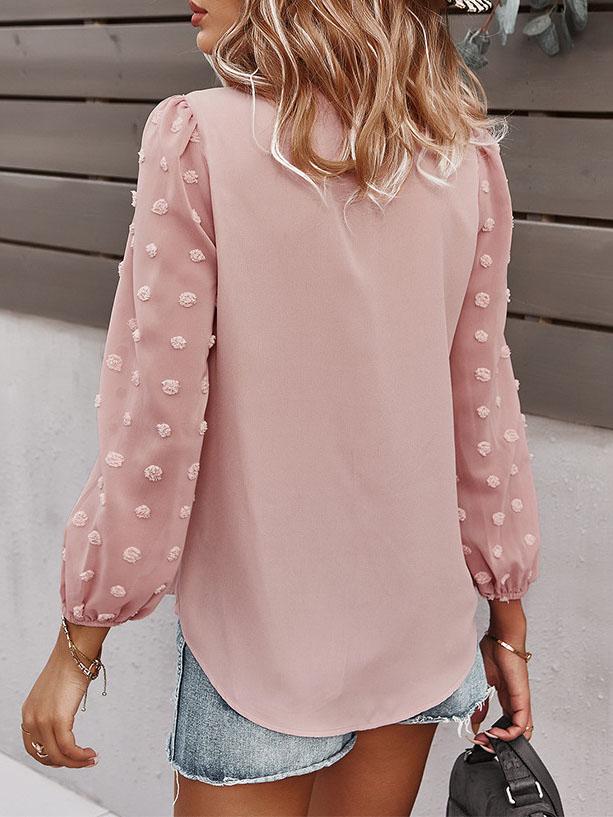 Long-sleeved Casual V Neck Solid Blouse - LuckyFash™