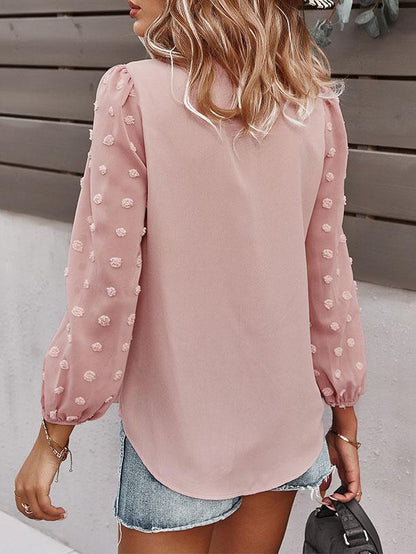 Long-sleeved Casual V Neck Solid Blouse - LuckyFash™