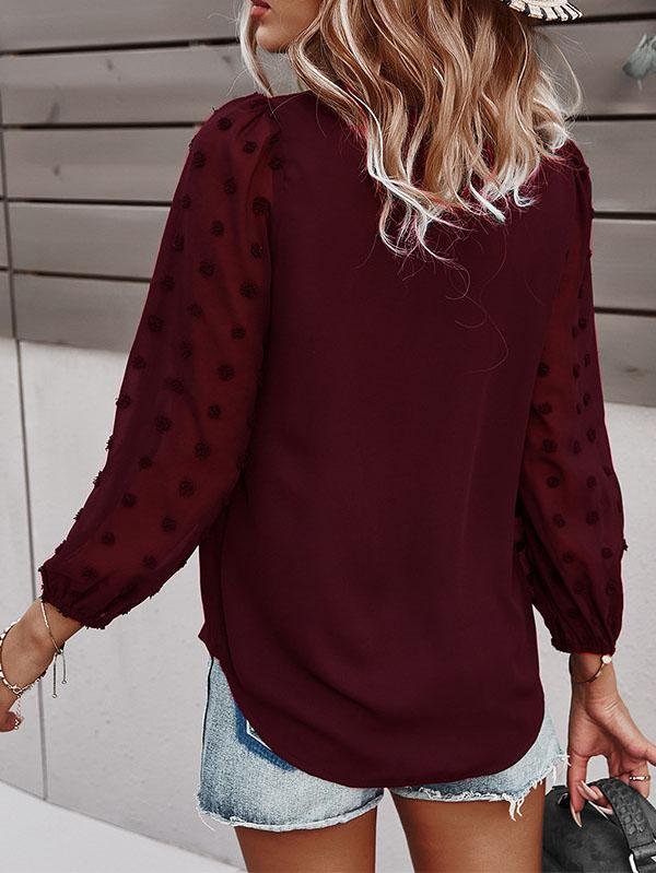 Long-sleeved Casual V Neck Solid Blouse - LuckyFash™