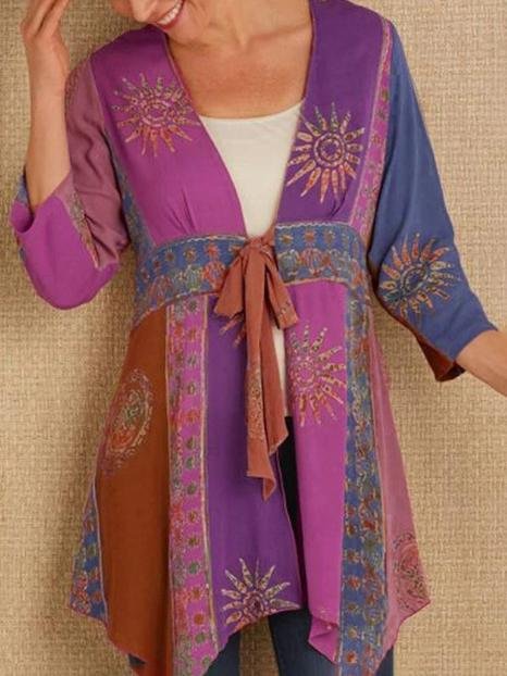 Long-sleeved tie-waist ethnic jacket - LuckyFash™
