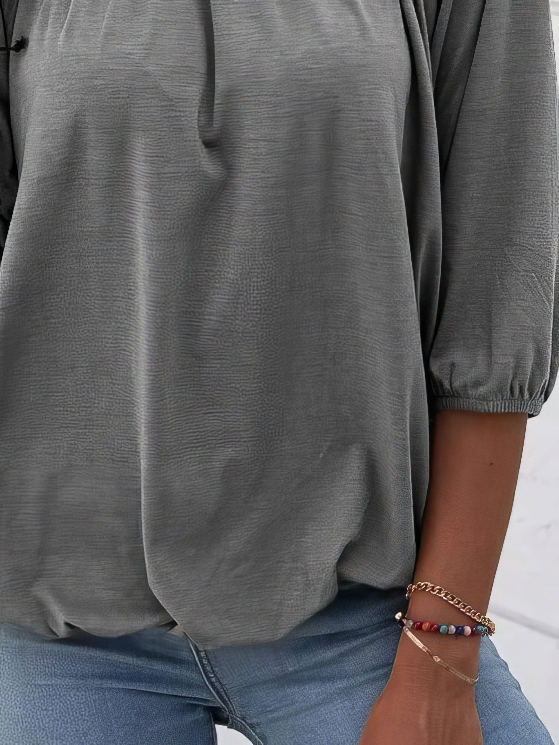 Loose 3/4 Sleeve Pleated Crew Neck T-Shirt - LuckyFash™