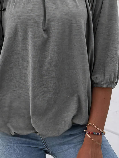 Loose 3/4 Sleeve Pleated Crew Neck T-Shirt - LuckyFash™