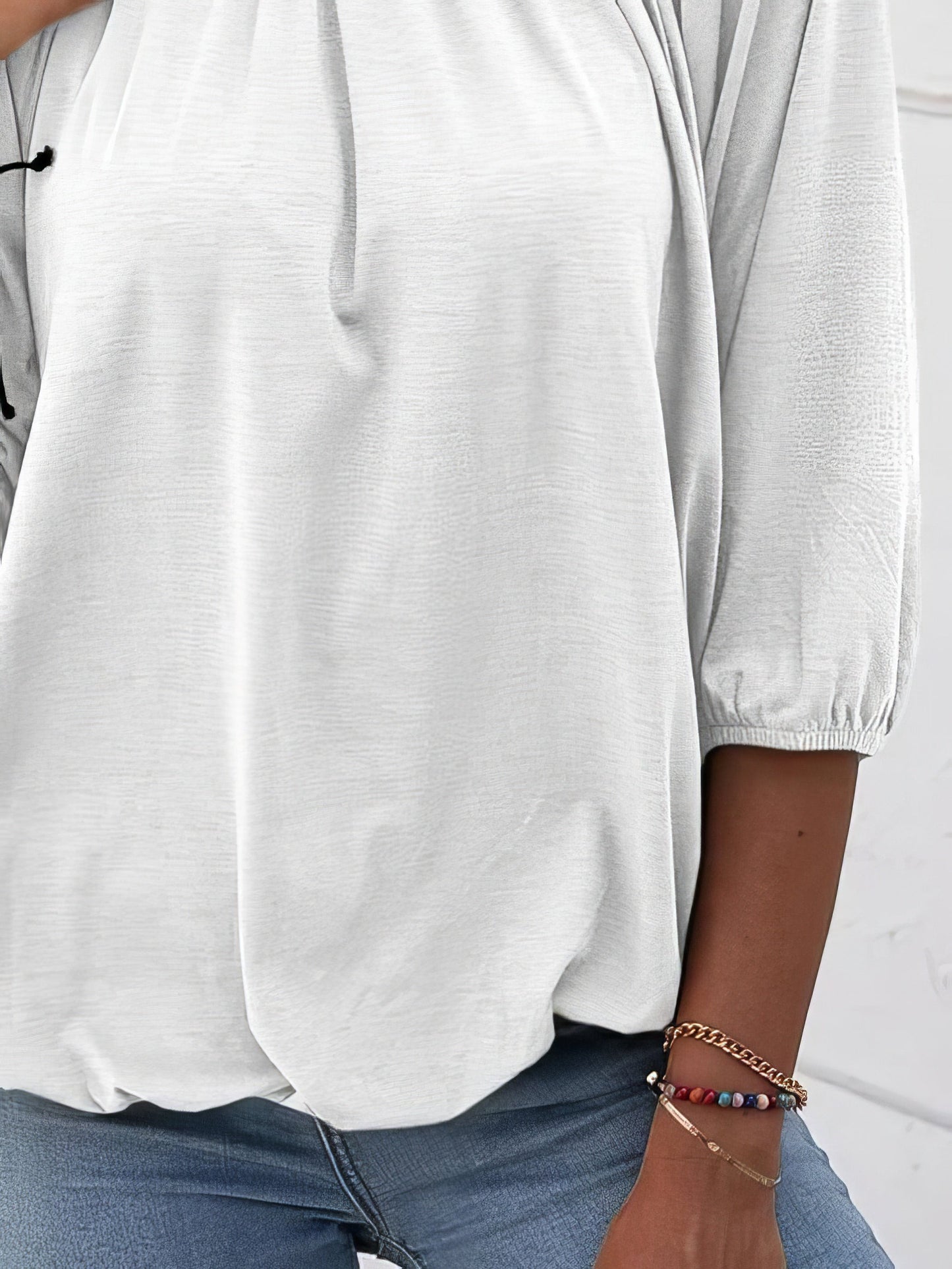 Loose 3/4 Sleeve Pleated Crew Neck T-Shirt - LuckyFash™