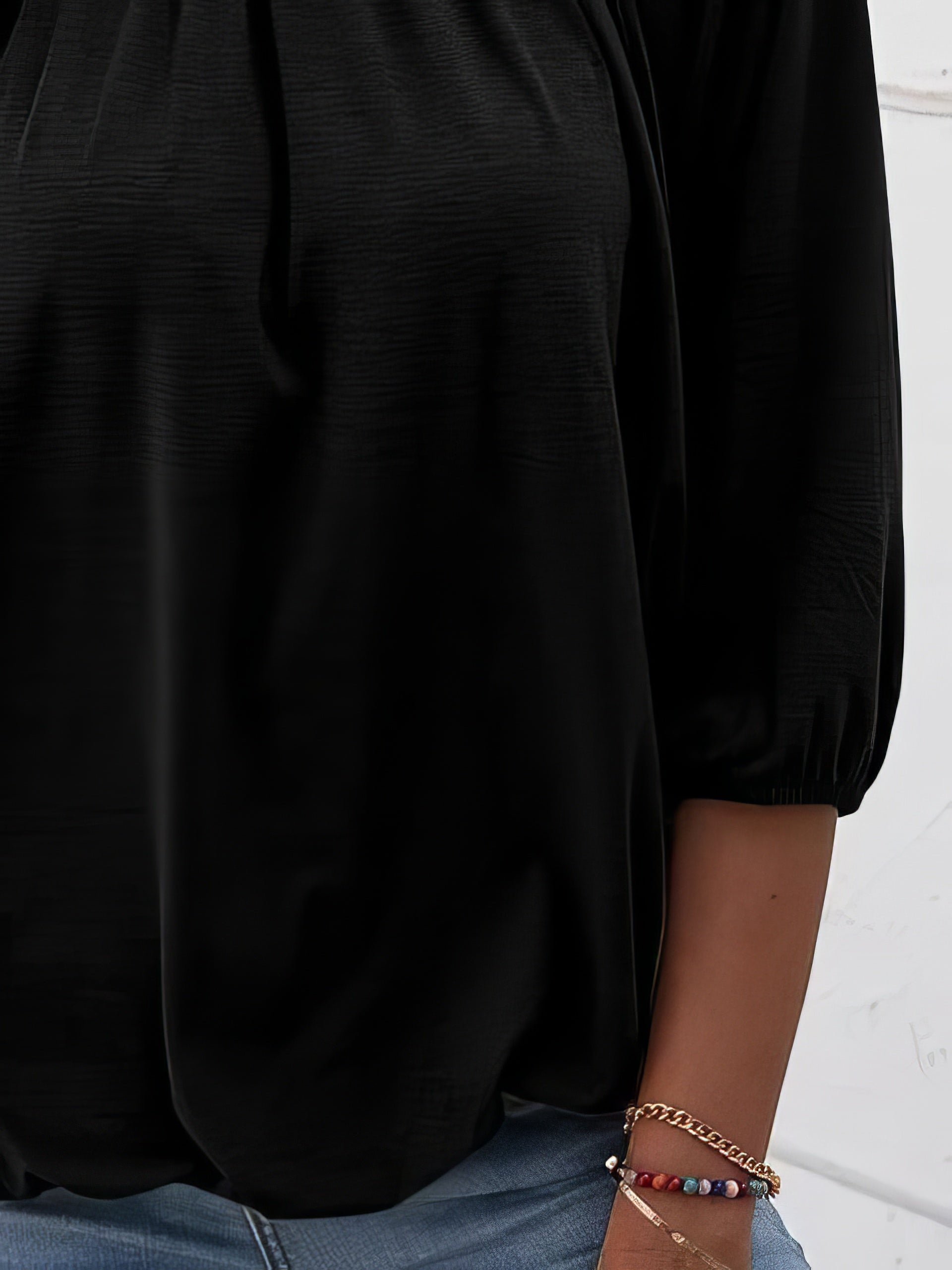 Loose 3/4 Sleeve Pleated Crew Neck T-Shirt - LuckyFash™