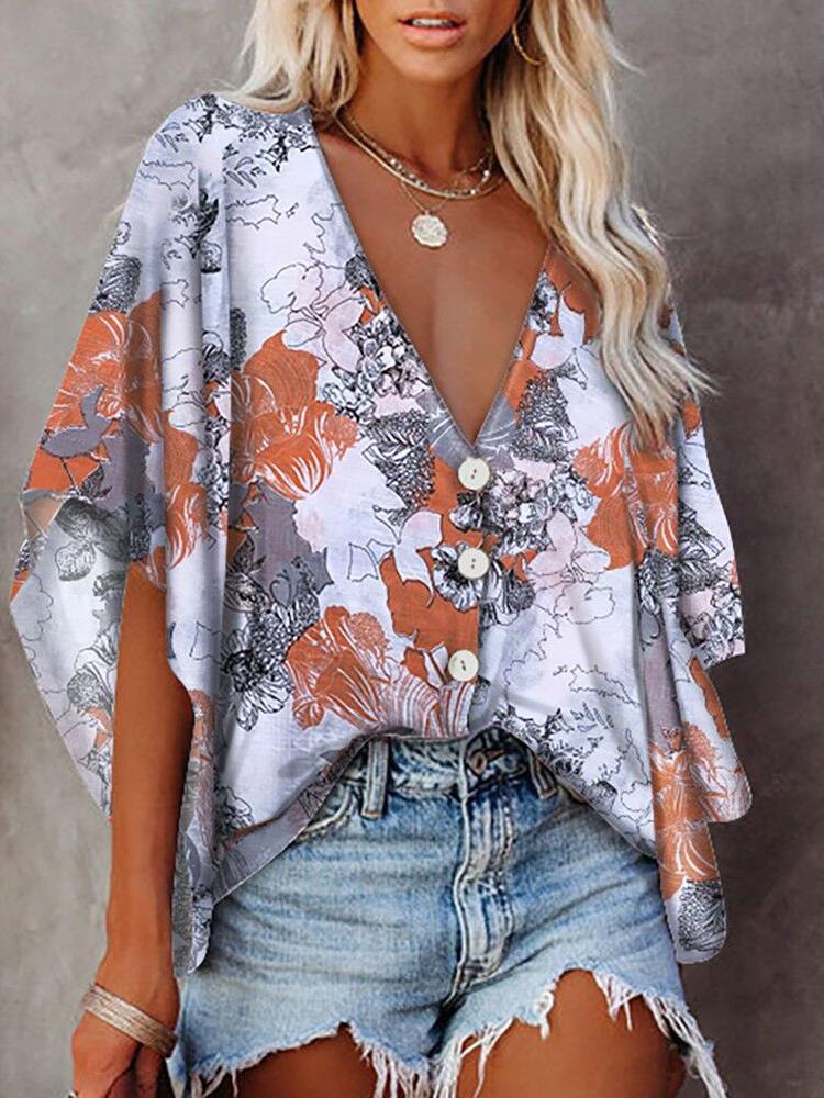 Loose Deep V-neck Mid-sleeved Shirt - LuckyFash™