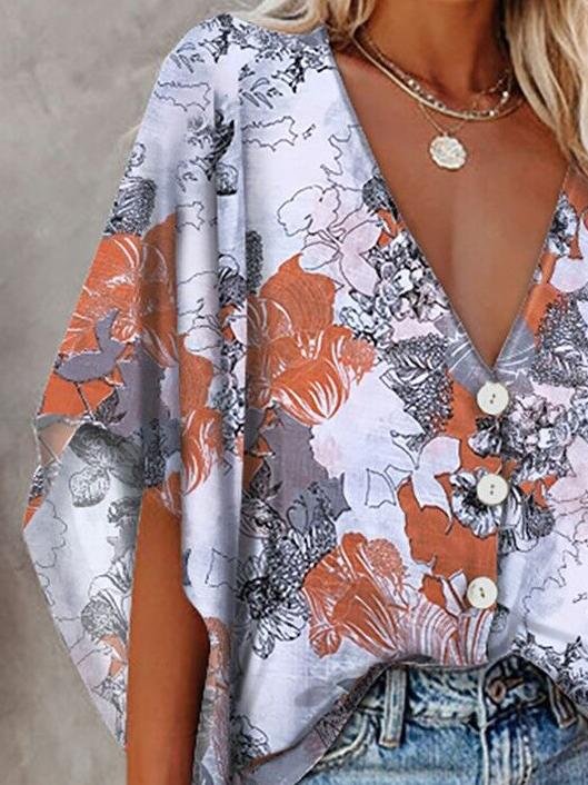 Loose Deep V-neck Mid-sleeved Shirt - LuckyFash™
