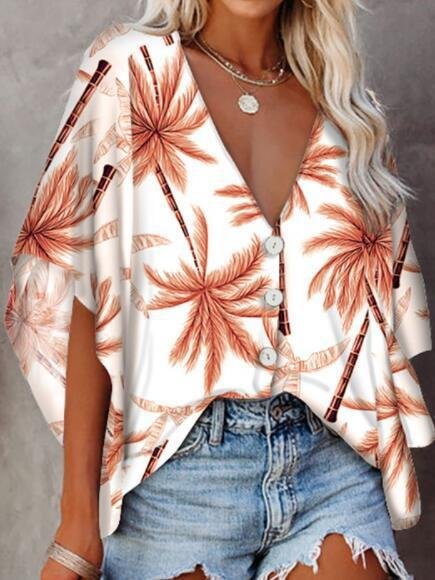 Loose Deep V-neck Mid-sleeved Shirt - LuckyFash™