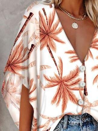 Loose Deep V-neck Mid-sleeved Shirt - LuckyFash™