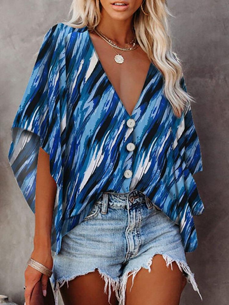 Loose Deep V-neck Mid-sleeved Shirt - LuckyFash™