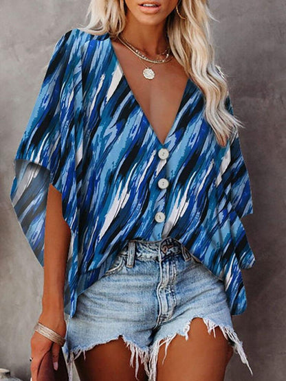 Loose Deep V-neck Mid-sleeved Shirt - LuckyFash™
