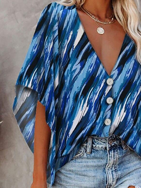 Loose Deep V-neck Mid-sleeved Shirt - LuckyFash™