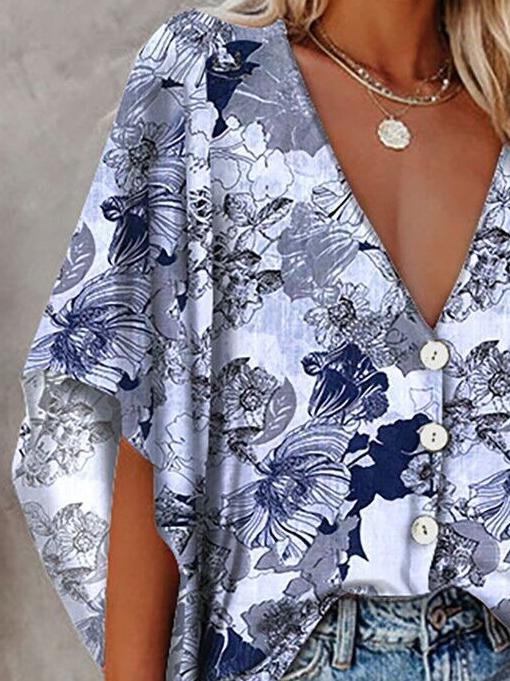 Loose Deep V-neck Mid-sleeved Shirt - LuckyFash™