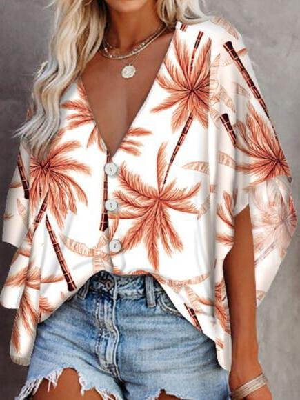 Loose Deep V-neck Mid-sleeved Shirt - LuckyFash™