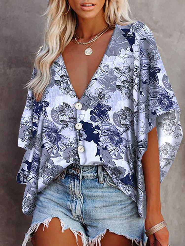 Loose Deep V-neck Mid-sleeved Shirt - LuckyFash™
