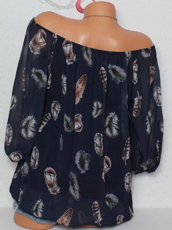 Loose Feather Print V-neck Five-point Sleeve Shirt - LuckyFash™