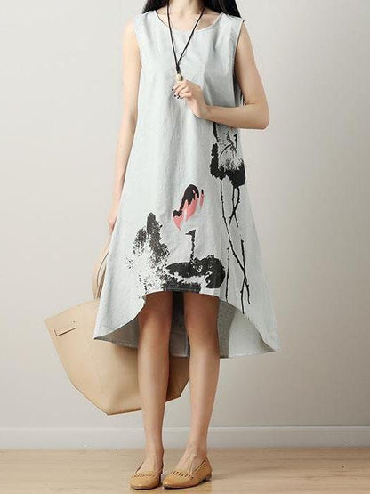 Loose Ink Painting Print Irregular Dress - LuckyFash™