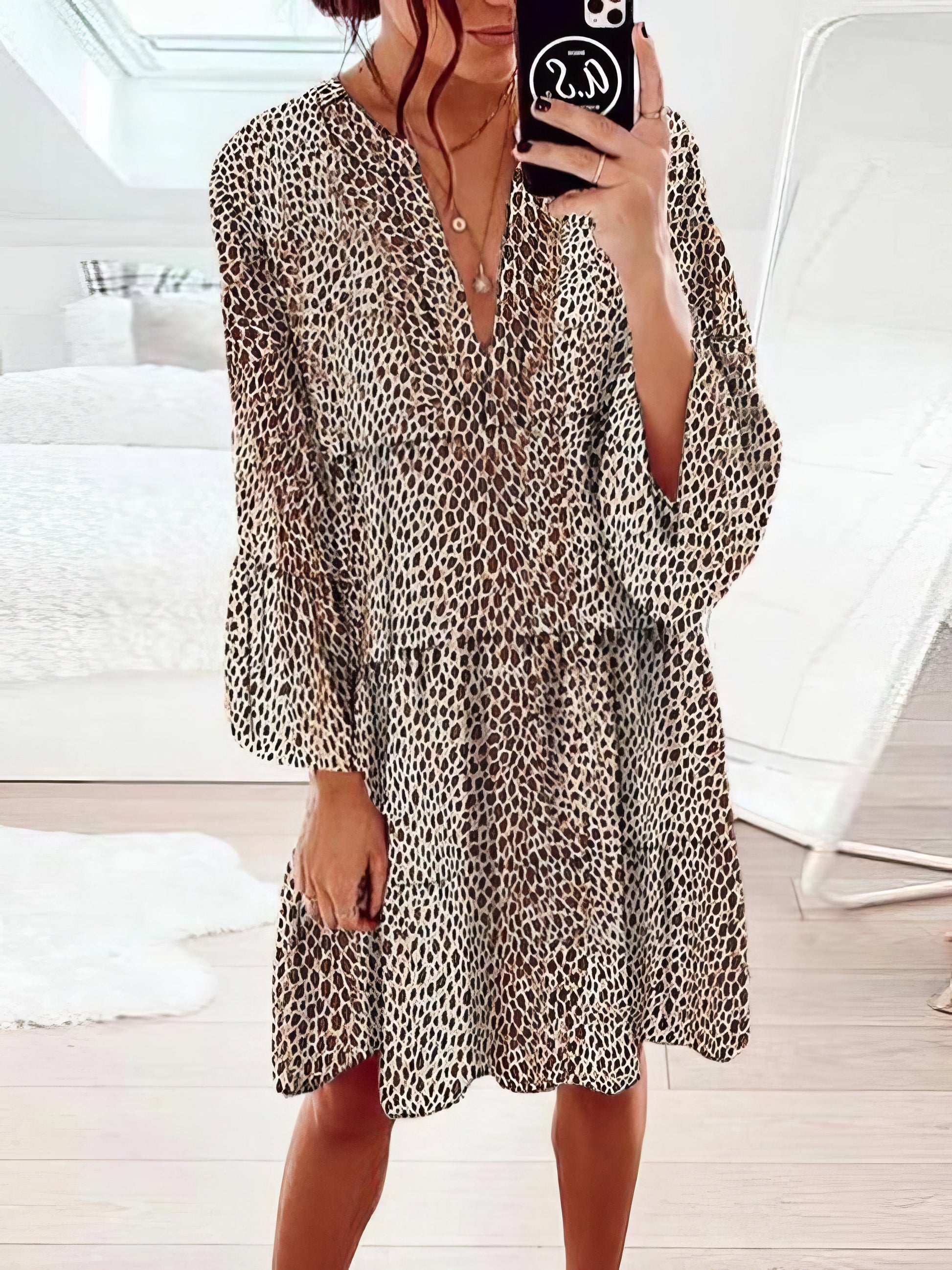 Loose Leopard Print V-neck Dress - LuckyFash™