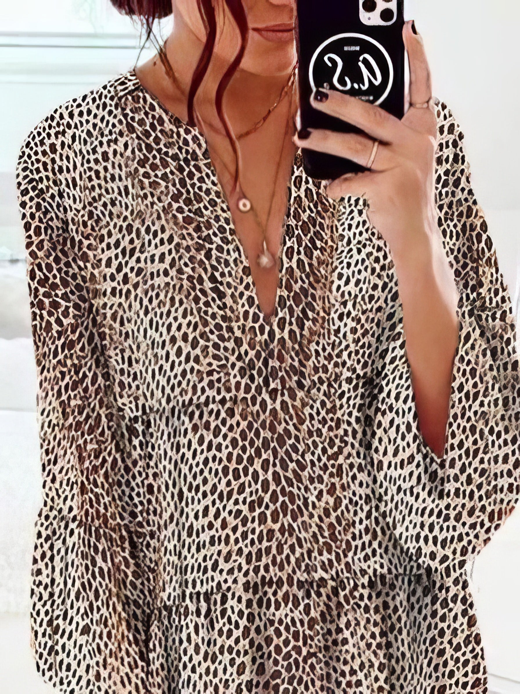 Loose Leopard Print V-neck Dress - LuckyFash™