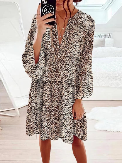Loose Leopard Print V-neck Dress - LuckyFash™