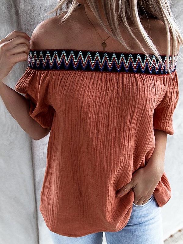 Loose One Neck Off Shoulder Short Sleeve T-Shirts - LuckyFash™
