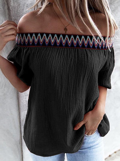 Loose One Neck Off Shoulder Short Sleeve T-Shirts - LuckyFash™