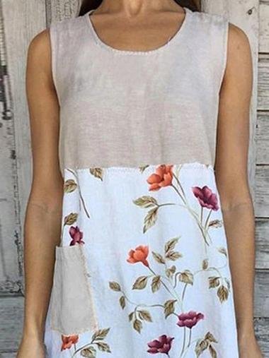 Loose Print Stitching Sleeveless Dress - LuckyFash™