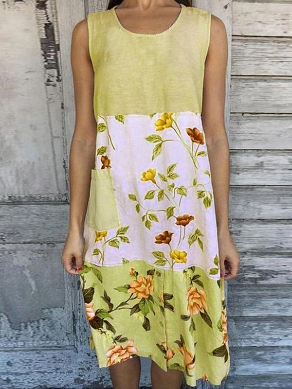 Loose Print Stitching Sleeveless Dress - LuckyFash™