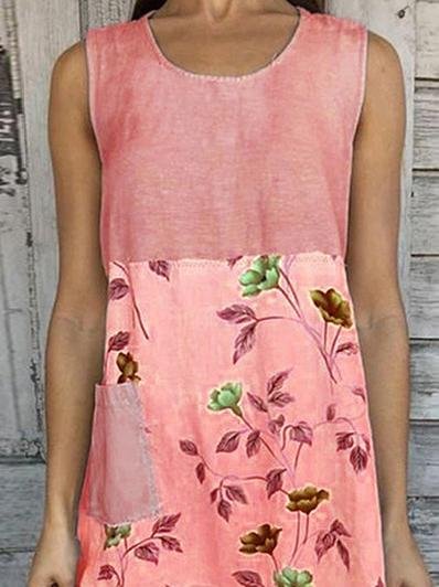 Loose Print Stitching Sleeveless Dress - LuckyFash™