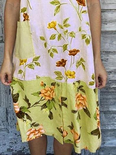 Loose Print Stitching Sleeveless Dress - LuckyFash™