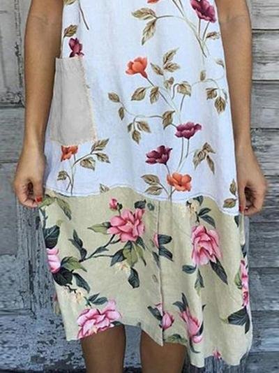 Loose Print Stitching Sleeveless Dress - LuckyFash™