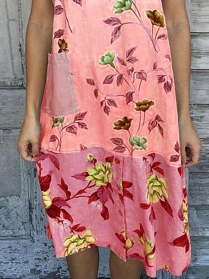 Loose Print Stitching Sleeveless Dress - LuckyFash™